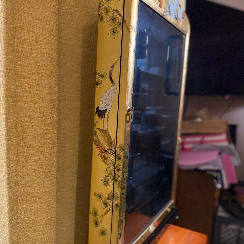 Elegant Black and Gold Wall Display Cabinet. Asian style decorated